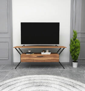 Comoda TV, Kalune Design, Tarz, 124x54x35 cm, Nuc / Negru