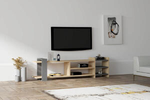 Comoda TV, Puqa Design, Elis, 153.6x40x26 cm, PAL, Safir / Antracit