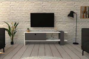 Comoda TV, Puqa Design, Funda, 120x36.8x25 cm, PAL, Antracit/Alb