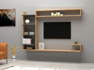 Comoda TV, Puqa Design, Noble, 180x121.8x29.6 cm, PAL, Safir / Antracit