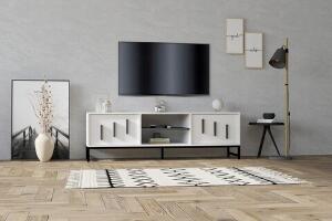 Comoda TV, Puqa Design, Shape, 160x50x40 cm, PAL, Alb