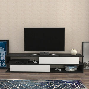 Comoda TV, Retricy, Cortez, 160x35.3x38.6 cm, PAL, Antracit/Alb