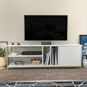 Comoda TV, Retricy, Oneida, 140x35.3x50.8 cm, PAL, Aur/Alb