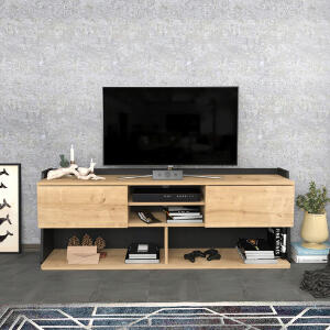 Comoda TV, Retricy, Picas, 160x35x59 cm, PAL, Safir / Negru