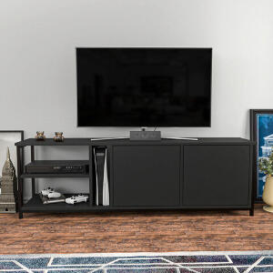 Comoda TV, Retricy, Primrose, 160x35.3x50.8 cm, PAL, Negru / Antracit