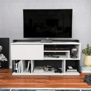 Comoda TV, Retricy, Raca, 120x37x59 cm, PAL, Alb negru