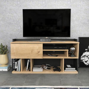 Comoda TV, Retricy, Raca, 120x37x59 cm, PAL, Safir / Negru
