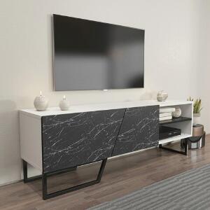 Comoda TV, Zena Home, Denasse, 150x50.5x35 cm, PAL, Alb negru