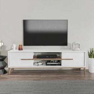 Comoda TV, Zena Home, Eslem, 120x43.6x29.6 cm, PAL, Alb / Nuc