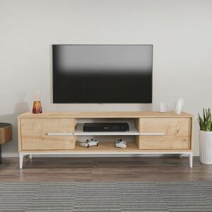 Comoda TV, Zena Home, Eslem, 120x43.6x29.6 cm, PAL, Stejar / Alb