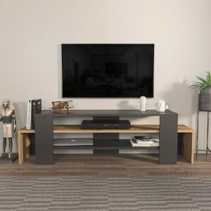 Comoda TV, Zena Home, Lenora, 150x45x35 cm, PAL, Negru / Stejar