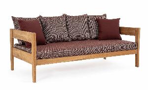 Canapea fixa pentru gradina / terasa, din lemn de tec, cu perne detasabile, 3 locuri, Kobo Burgundy / Natural, l190xA90xH79 cm