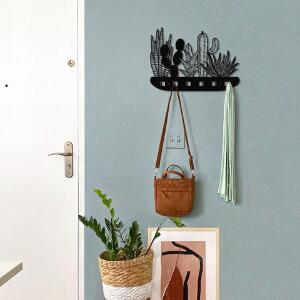 Cuier de perete, Cactus Metal Hanger, 68x44 cm, Otel, Negru