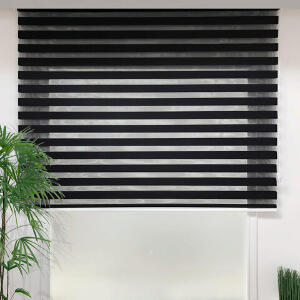 Jaluzea rulou zebra / roleta textila, Lizbon Day & Night, 140x200 cm, poliester, negru