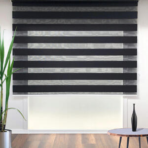Jaluzea rulou zebra / roleta textila, Pliseli Day & Night, 170x200 cm, poliester, negru