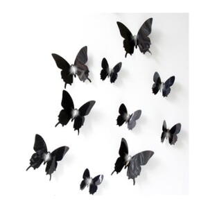 Set 12 autocolante cu efect 3D Ambiance Wall Butterflies, negru