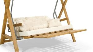 Leagan, My Interior, Meda XL Bed Swing, 221 x 120 x 180 cm, lemn Iroko, maro/crem