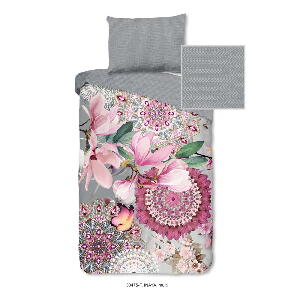 Lenjerie de pat roz/gri din flanelă pentru pat de o persoană 140x200 cm – HIP