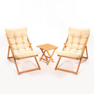Set 2 scaune cu masuta, My Interior, Nora, lemn de carpen, maro/crem