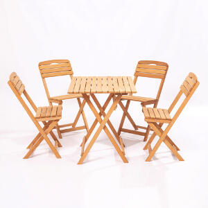 Set 4 scaune cu masuta, My Interior, Bistro, lemn de carpen, maro
