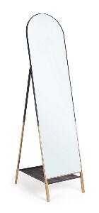 Oglinda decorativa de podea din metal, cu raft, Reflix Negru / Auriu, l42xA68xH170 cm