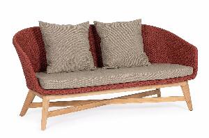 Canapea fixa pentru gradina / terasa, din aluminiu si lemn de tec, 2 locuri, Coachella Caramiziu / Grej / Natural, l168xA78xH77 cm