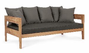 Canapea fixa pentru gradina / terasa, din lemn de tec, cu perne detasabile, 3 locuri, Kobo Antracit / Natural, l190xA90xH79 cm
