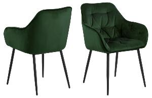 Set 2 scaune tapitate cu stofa si picioare metalice, Brooke Velvet Verde / Negru, l58xA55xH83 cm