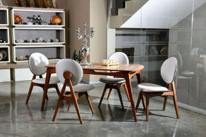 Set masa si scaune 5 piese, Vow Chair, Touch Wooden, Lemn de carpen, Nuca / Crema