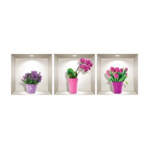 Set 3 autocolante 3D pentru perete Ambiance Tulips, Orchids and Lilacs