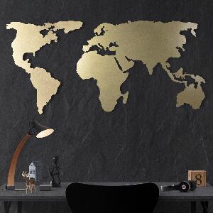 Decoratiune de perete Metal World Map Silhouette - Gold, Aur, 120x1x60 cm