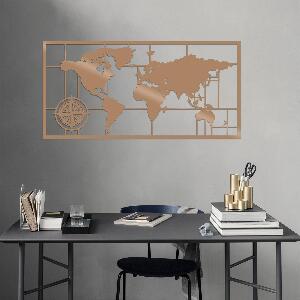 Decoratiune de perete Metal World Map Metal Decor 7, Cupru, 60x1x121 cm