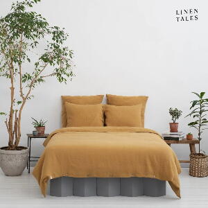 Lenjerie de pat galben-muștar din fibre de cânepă pentru pat de o persoană 140x200 cm – Linen Tales