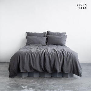 Lenjerie de pat gri închis din in pentru pat de o persoană 135x200 cm – Linen Tales