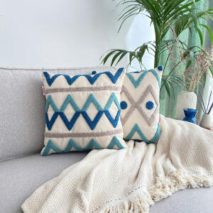 Perna, Bethany Tassel Punch Pillow With İnsert, 43x43 cm, Material: 20% in, 80% poliester, Turcoaz / Gri / Bleumarin