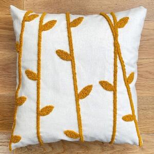 Perna, Straw Organic Woven Punch Pillow With İnsert, 43x43 cm, Bumbac, Galben mustar