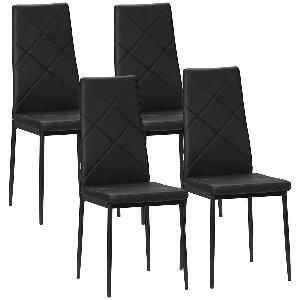 HOMCOM Set de 4 scaune de sufragerie cu spatar inalt, scaune moderne din piele artificiala si otel, 41x50x97cm, negru | AOSOM RO