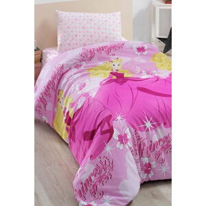 Lenjerie de pat roz pentru pat de o persoană/extins și cearceaf Barbie – Mila Home