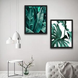 Set 2 tablouri decorative, Green Leaf Set, PAL, Hartie, Multicolor