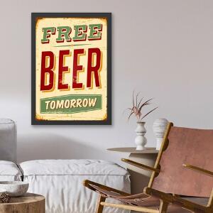 Tablou decorativ, Free Beer (40 x 55), MDF , Polistiren, Verde / Roșu / Crem