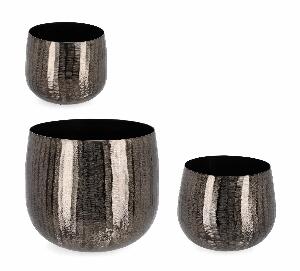 Set 3 suporturi ghivece decorative din aluminiu, Chisel Round Antracit, Ø29xH25 / Ø20xH17,5 / Ø17xH14,5 cm