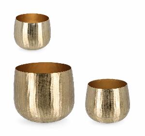 Set 3 suporturi ghivece decorative din aluminiu, Chisel Round Auriu, Ø29xH25 / Ø20xH17,5 / Ø17xH14,5 cm