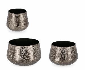 Set 3 suporturi ghivece decorative din aluminiu, Lathe Round Antracit, Ø28,5xH17,5 / Ø24xH16,5 / Ø20xH16 cm