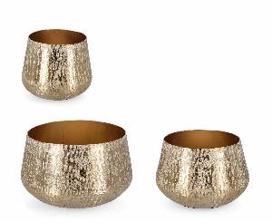 Set 3 suporturi ghivece decorative din aluminiu, Lathe Round Auriu, Ø28,5xH17,5 / Ø24xH16,5 / Ø20xH16 cm