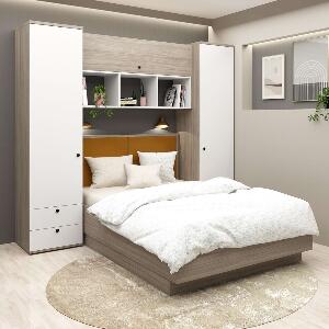 Dormitor RIALTO 1, pat incadrat, Oak, Alb, Catifea Galben Mustar