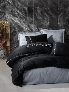 Lenjerie de pat din bumbac Satinat Gloria Negru / Gri, 200 x 220 cm