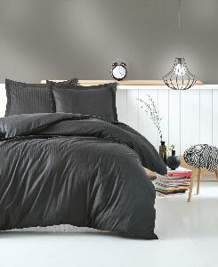 Lenjerie de pat din bumbac Satinat Premium Stripe Antracit, 200 x 220 cm