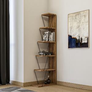 Biblioteca Tlos cu 6 rafturi, Lemn Natural - Gri - Alb, 50 x 150 x 22 cm