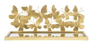 Etajera suspendata din metal si sticla Butterflies Couple Auriu, l43xA19,2xH16,5 cm