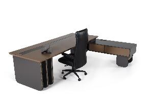 Masa de birou din MDF, cu 2 sertare, Spoty Wood Nuc / Negru, L285xl210xH75 cm